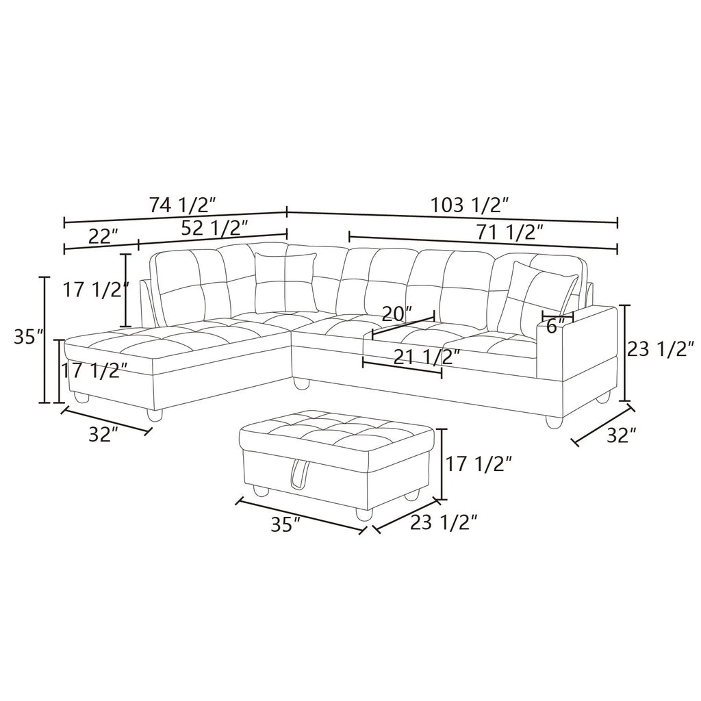 Lint&Pvc L Shaped Sectional Sofa, Sectional Couch Sofa, Modern Living Room Furniture Sets, Brown(No Ottoman)