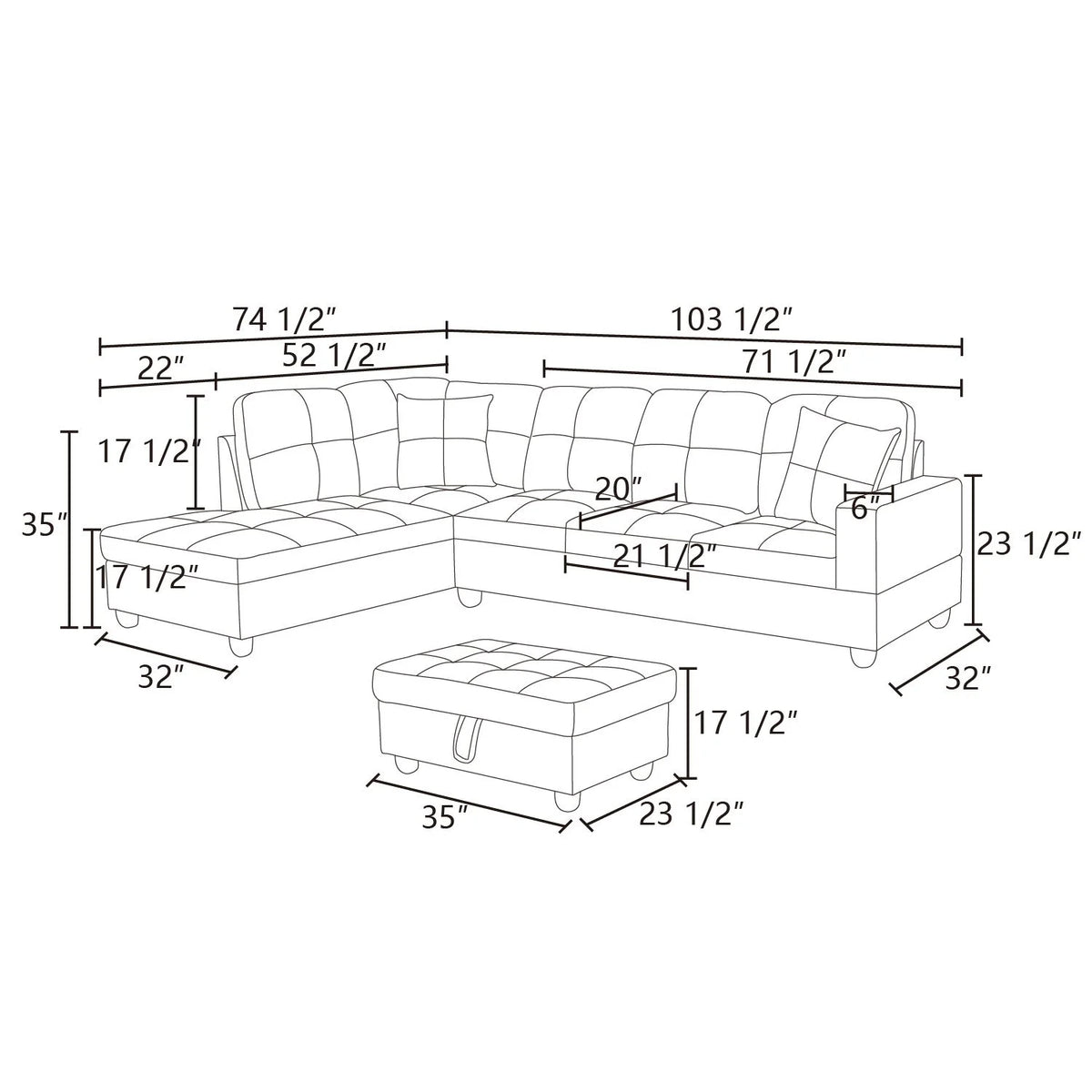 Lint&Pvc L Shaped Sectional Sofa, Sectional Couch Sofa, Modern Living Room Furniture Sets, Brown(No Ottoman)