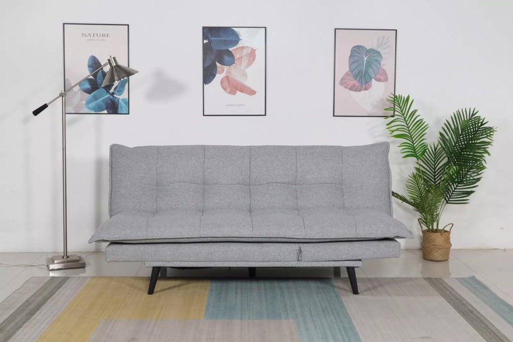 Light Gray Convertible Sofa Bed, Click Clack Mechanism Futon Sofa Couch, Plush Pillow Top Tufted Sofa
