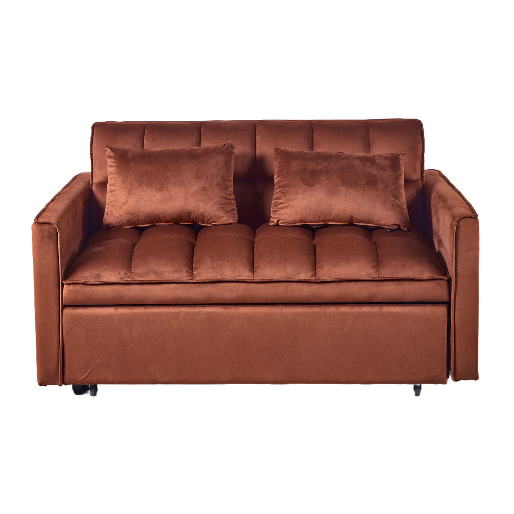 51.1 Inch Convertible Sofa Bed,Velvet Loveseat Sofa with Foldable Sofa Bed,Sleeper Sofa for Living Room or Office,Futon Sofa with Adjustable Backrest.Caramel Color