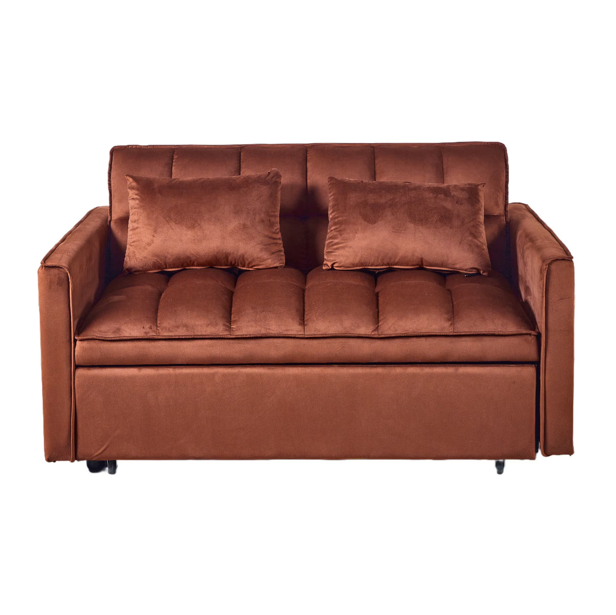 51.1 Inch Convertible Sofa Bed,Velvet Loveseat Sofa with Foldable Sofa Bed,Sleeper Sofa for Living Room or Office,Futon Sofa with Adjustable Backrest.Caramel Color