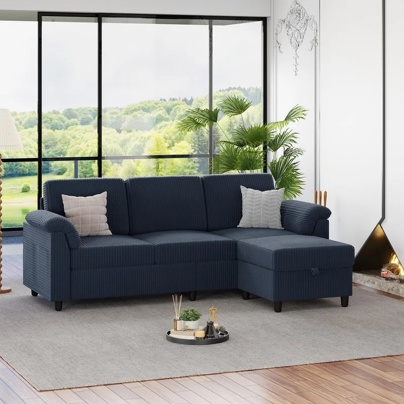 79.4" Sectional Sofa with Movable Storage Ottoman, L-Shaped Convertible Sofa Couch for Small Living Room, Blue