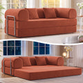 78.7" Convertible Boneless Sofa Bed, Folding Corduroy Sofa Couch, No Assembly Floor Sleeper Sofa Couch for Living Room, Pumpkin Brown