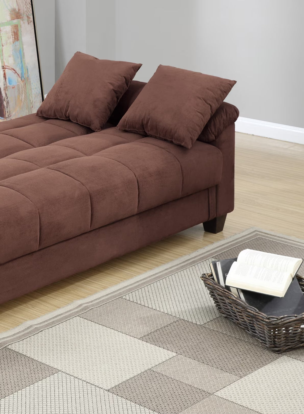 Modern Contemporary Living Room Adjustable Sofa Chocolate Microfiber Couch Plush Cushion Storage Couch 1Pc Sofa