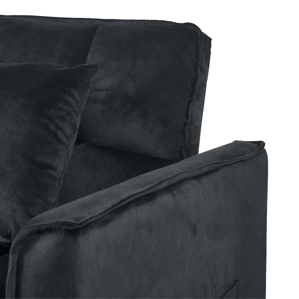 51.1 Inch Convertible Sofa Bed, Velvet Loveseat Sofa with Foldable Sofa Bed, Sleeper Sofa for Living Room or Office, Futon Sofa with Adjustable Backrest.Black