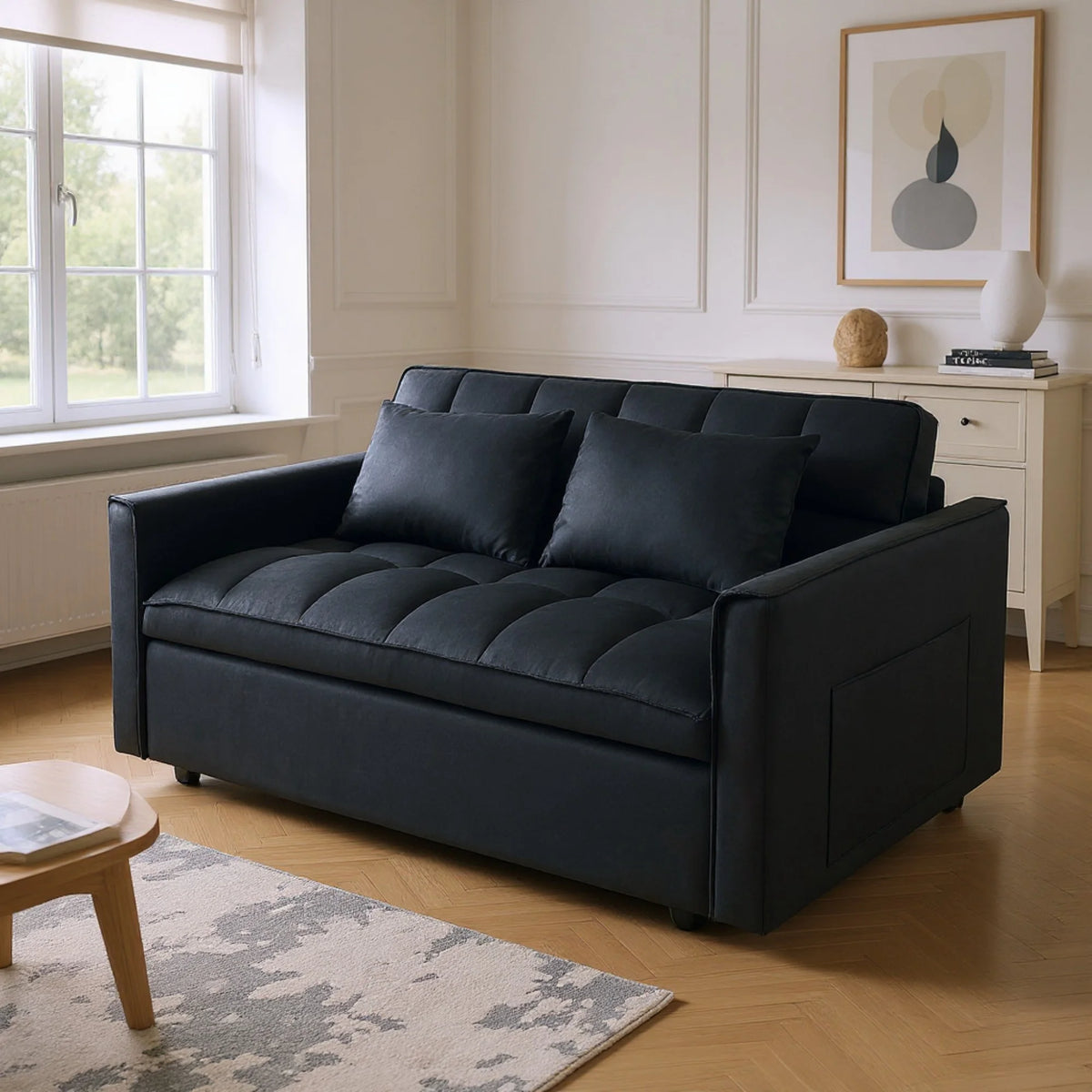 51.1 Inch Convertible Sofa Bed, Velvet Loveseat Sofa with Foldable Sofa Bed, Sleeper Sofa for Living Room or Office, Futon Sofa with Adjustable Backrest.Black