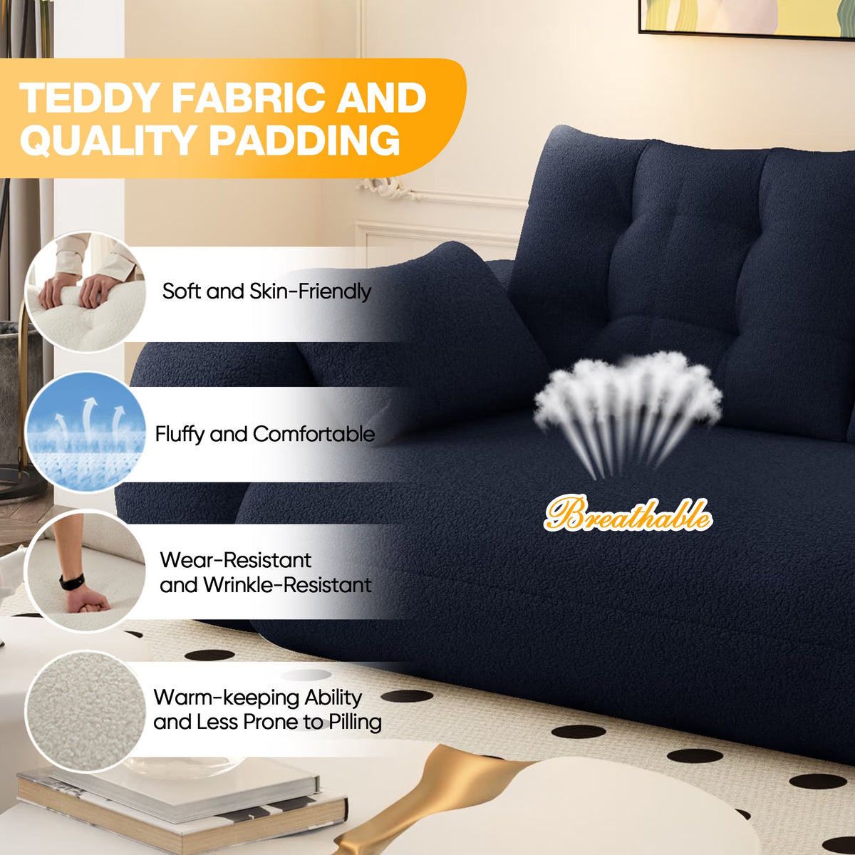 78.7" Folding Sofa Bed, Teddy Mattress Sofa, Floor Sofa Bed, Human Dog Bed, 3 in 1 Convertible Lazy Sleeper Sofa Couch, Blue