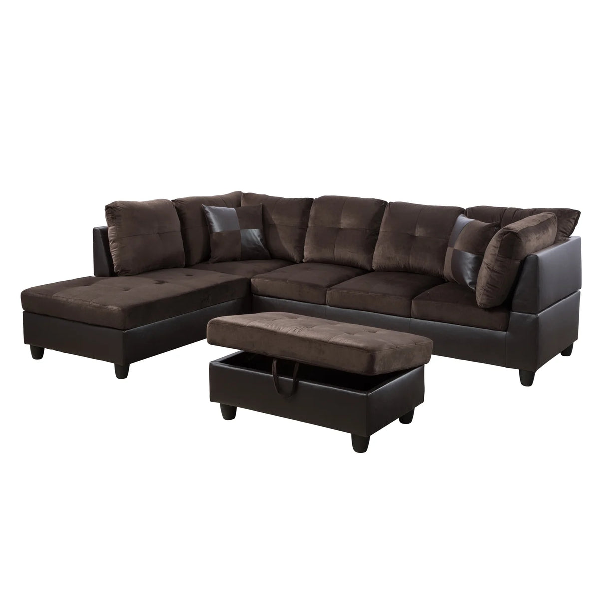 Lint&Pvc L Shaped Sectional Sofa, Sectional Couch Sofa, Modern Living Room Furniture Sets, Brown(No Ottoman)