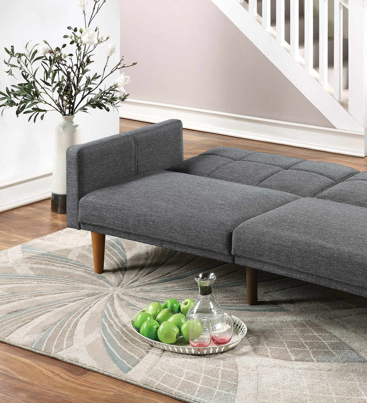 Gorgeous Modern Living Room Sofa Couch Convertible Bed Blue Grey Polyfiber 1Pc Couch Sofa Cushion Tufted Wooden Legs