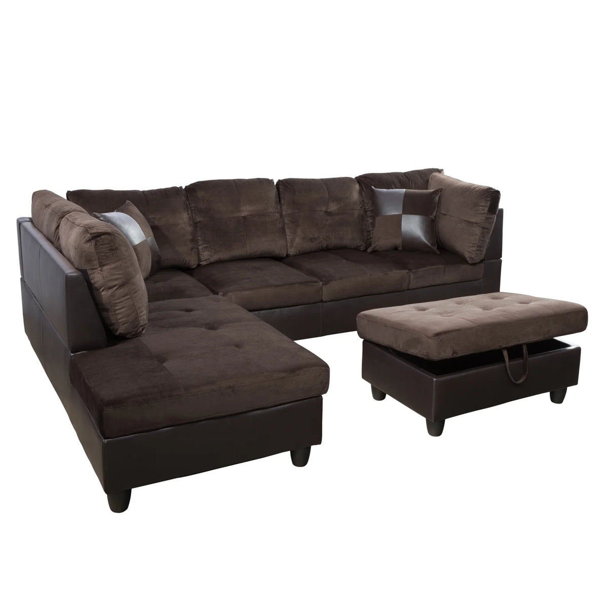 Lint&Pvc L Shaped Sectional Sofa, Sectional Couch Sofa, Modern Living Room Furniture Sets, Brown(No Ottoman)